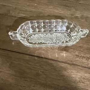 Oval glass dish with handle /jewerly dish /sauce dish